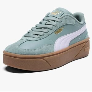 Puma Mint and White Sneakers with Brown Sole Platform
